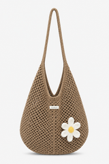 Sac crochet camel The Sunny Bag LOUNAILS avec marguerite brodée