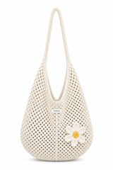 Sac crochet écru The Sunny Bag LOUNAILS avec marguerite brodée