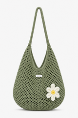 Sac crochet vert sauge The Sunny Bag LOUNAILS avec marguerite brodée