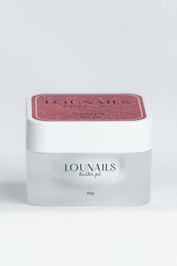 Builder Gel LOUNAILS 50 ml N°30 – gel de construction auto-égalisant couleur tendance et pailletée, compatible UV/LED.