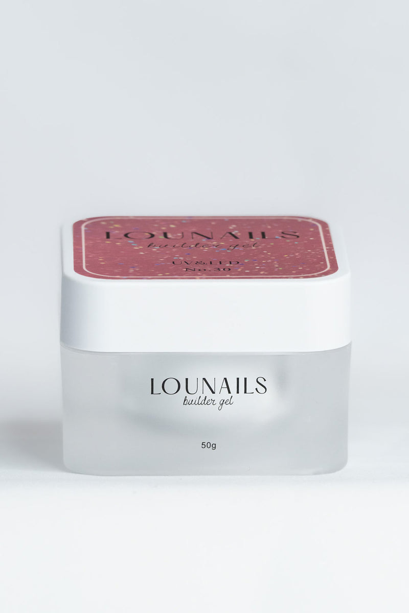 Builder Gel LOUNAILS 50 ml N°30 – gel de construction auto-égalisant couleur tendance et pailletée, compatible UV/LED.